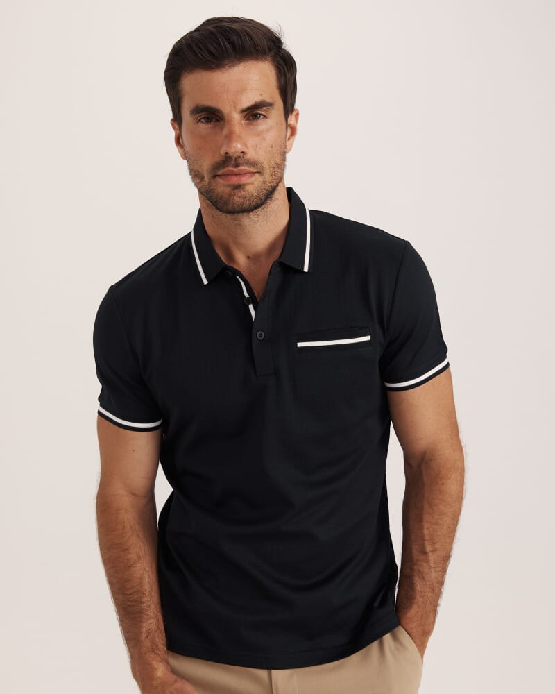 Ted Textured Cotton Polo in BLACK