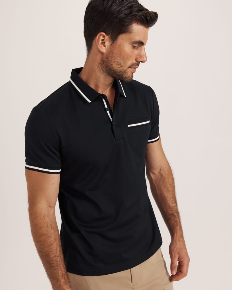 Ted Textured Cotton Polo in BLACK