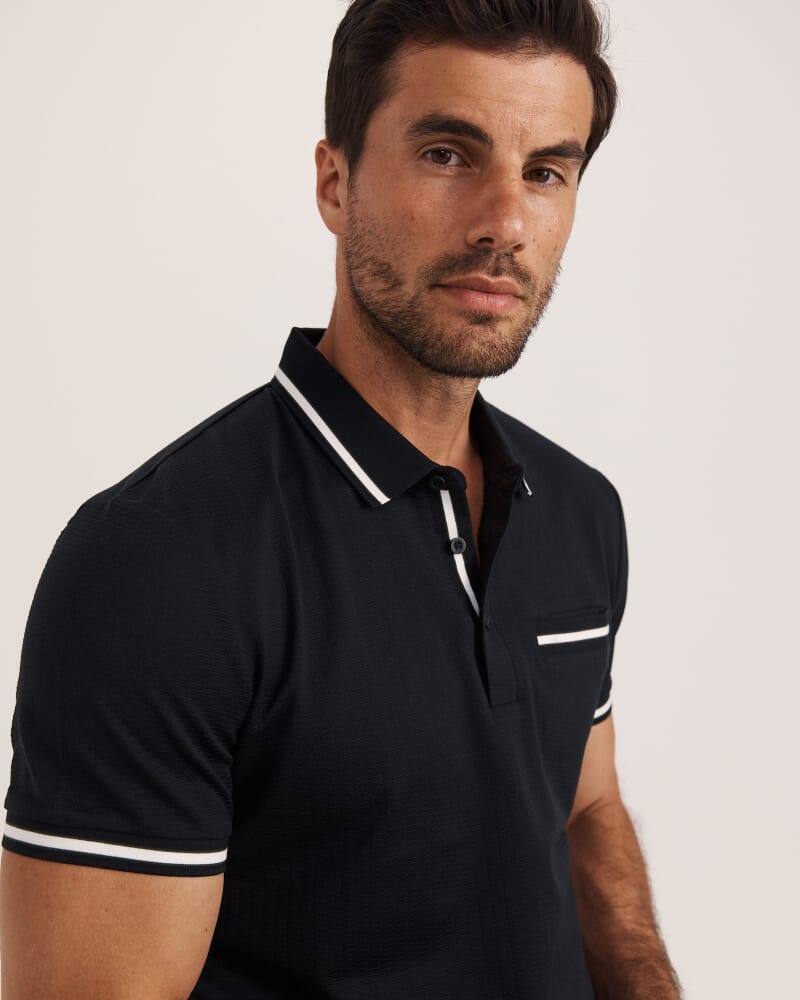 Ted Textured Cotton Polo in BLACK