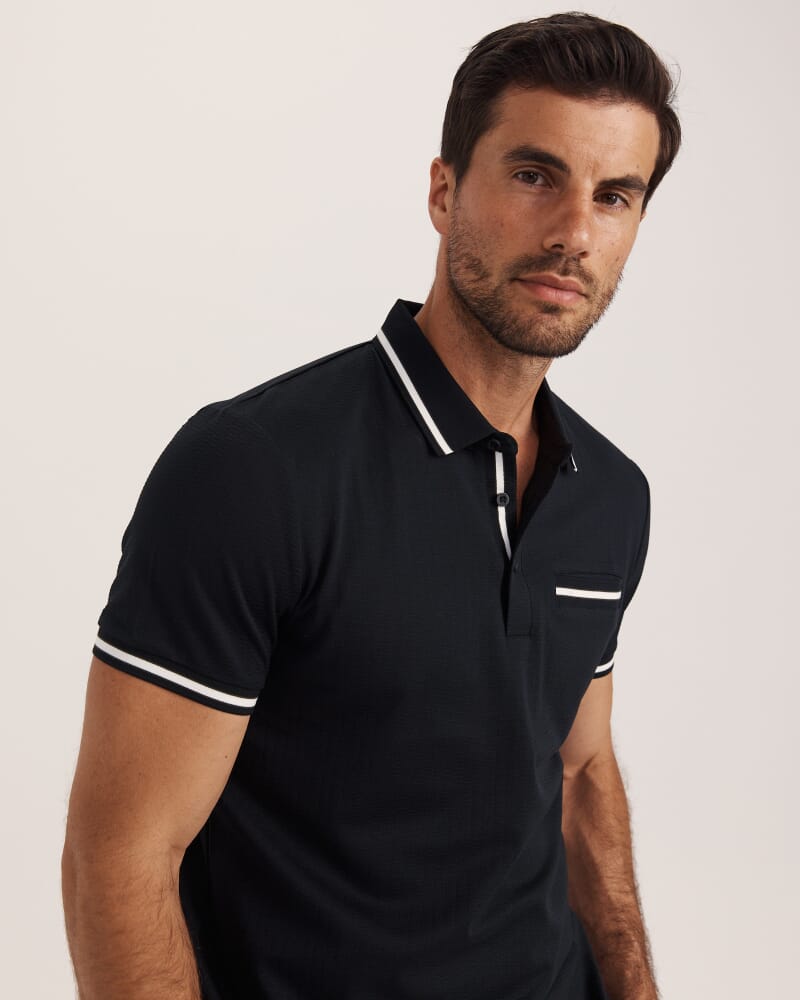 Ted Textured Cotton Polo in BLACK