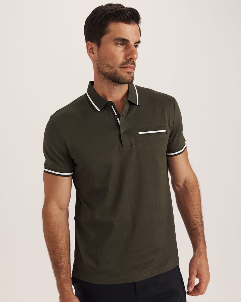 Ted Textured Cotton Polo in FATIGUE