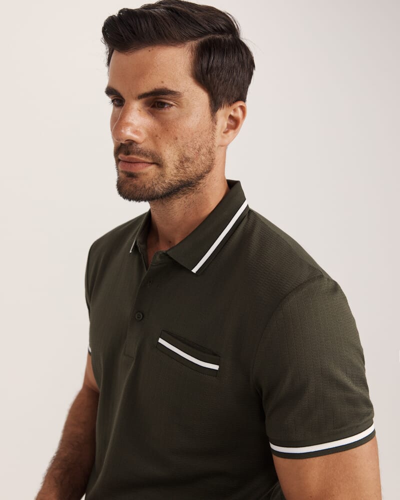 Ted Textured Cotton Polo in FATIGUE