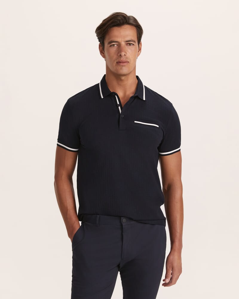Ted Textured Cotton Polo in NAVY