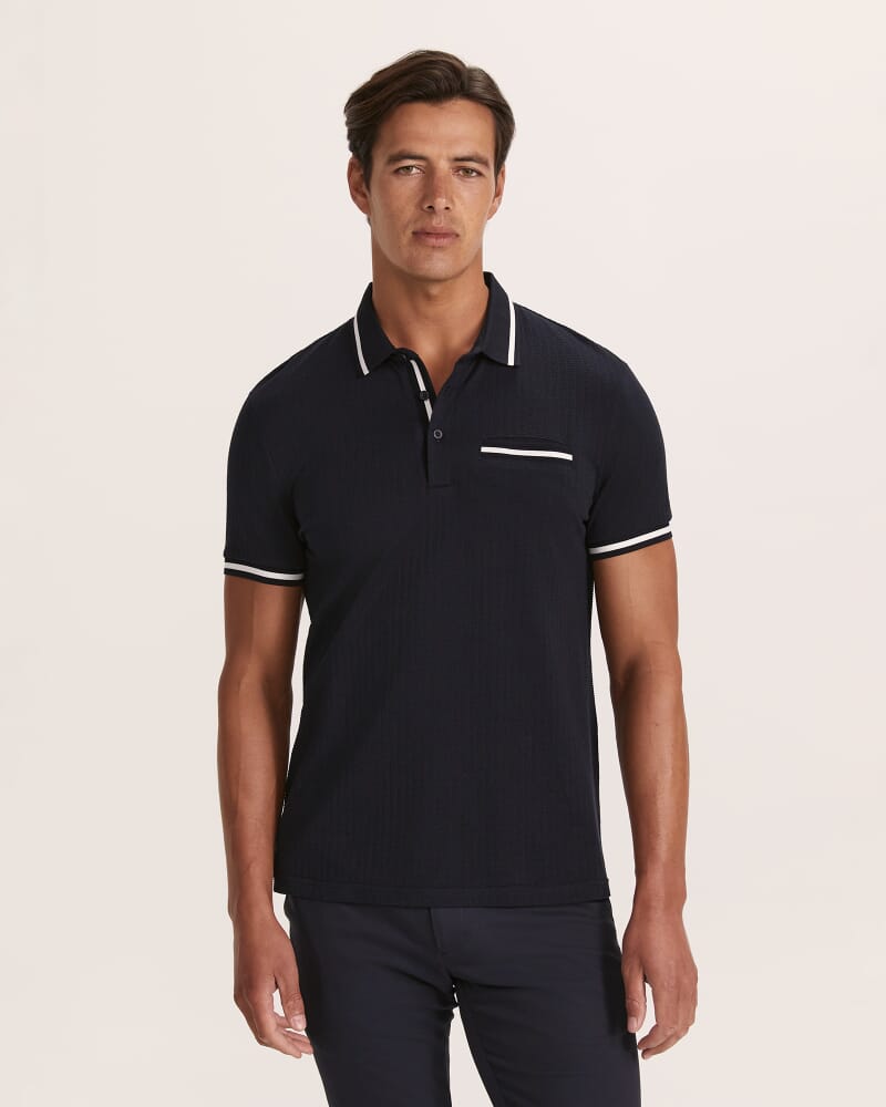 Ted Textured Cotton Polo in NAVY