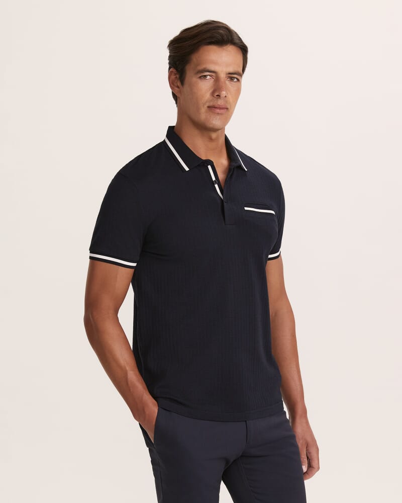 Ted Textured Cotton Polo in NAVY