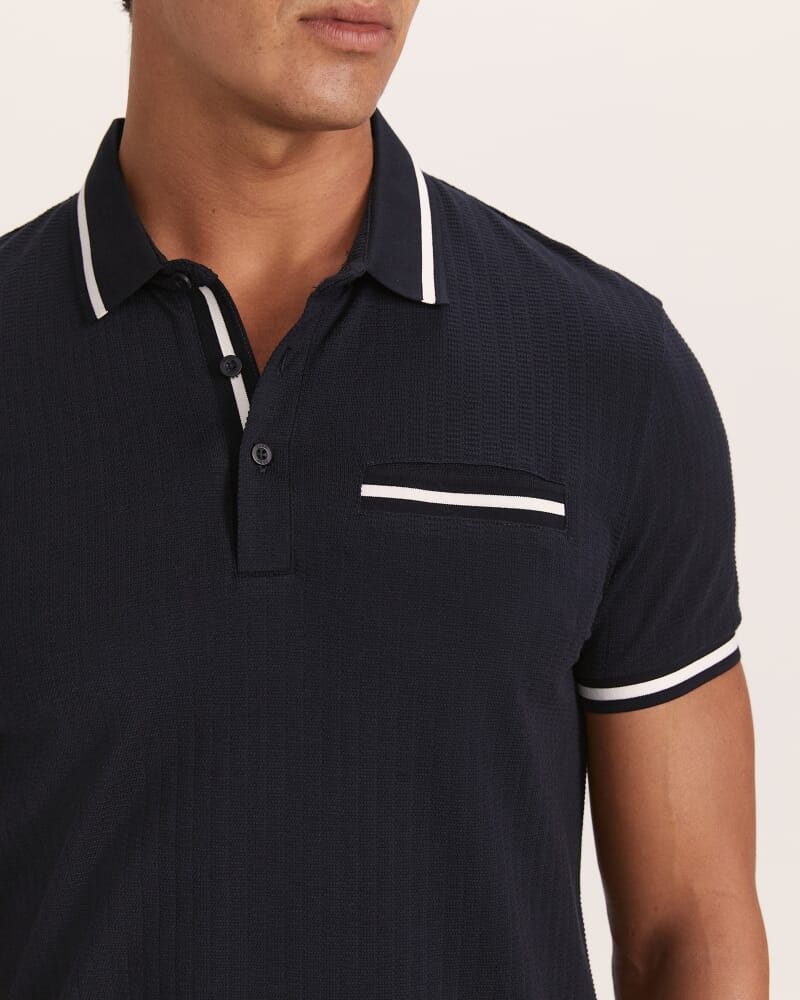 Ted Textured Cotton Polo in NAVY