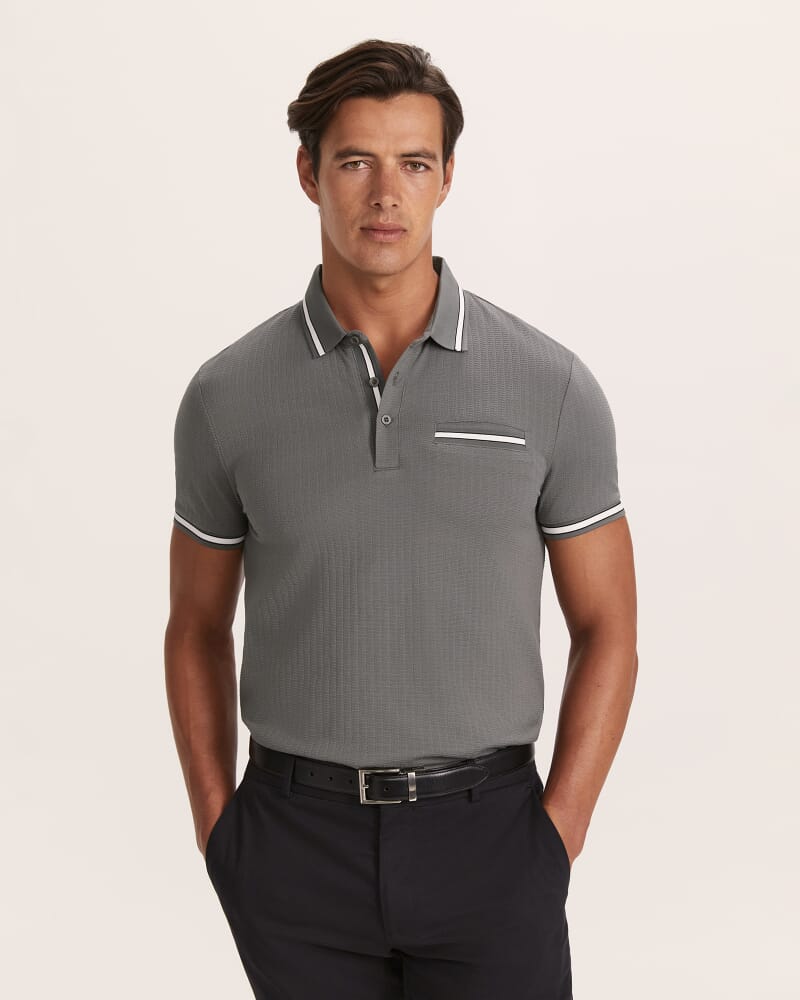 Ted Textured Cotton Polo in PETROL