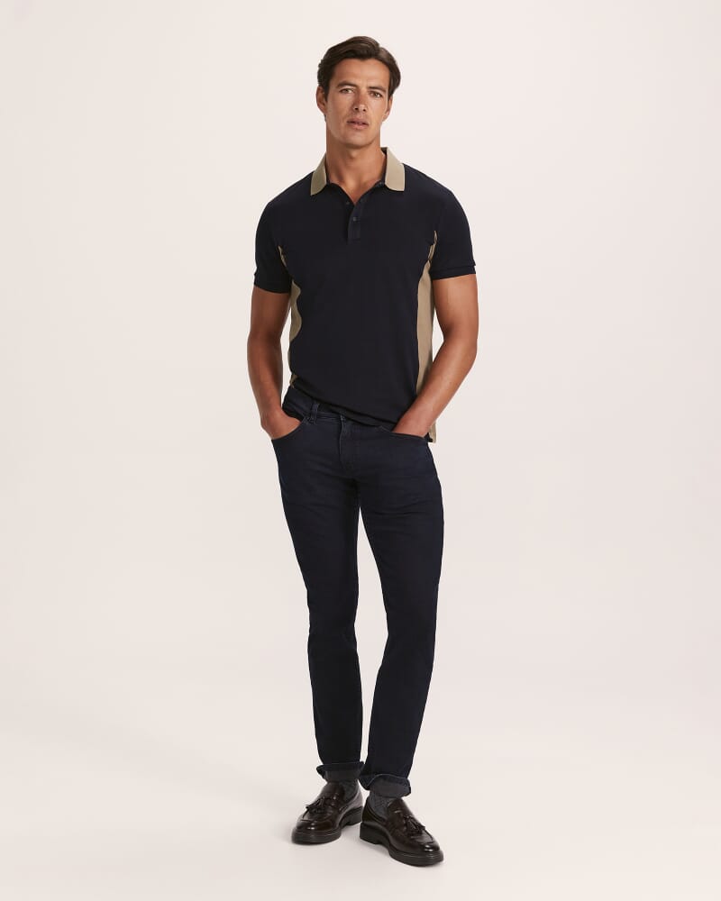 Andy Panelled Cotton Polo in NAVY/OATMEAL