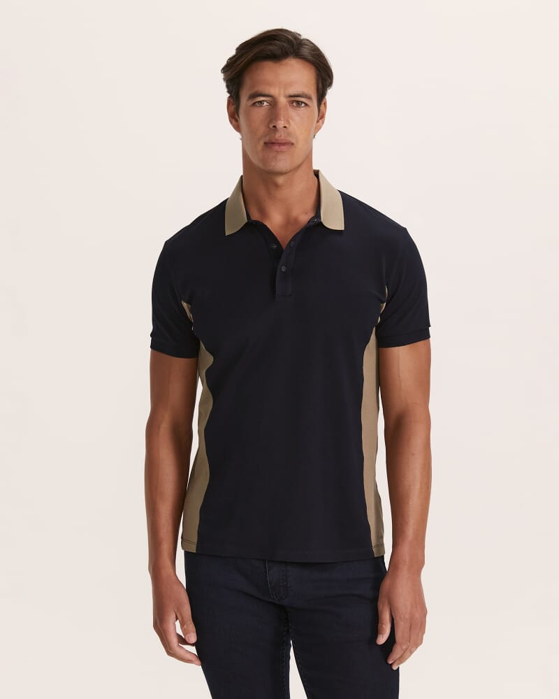 Andy Panelled Cotton Polo in NAVY/OATMEAL