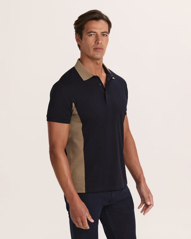 Andy Panelled Cotton Polo in NAVY/OATMEAL