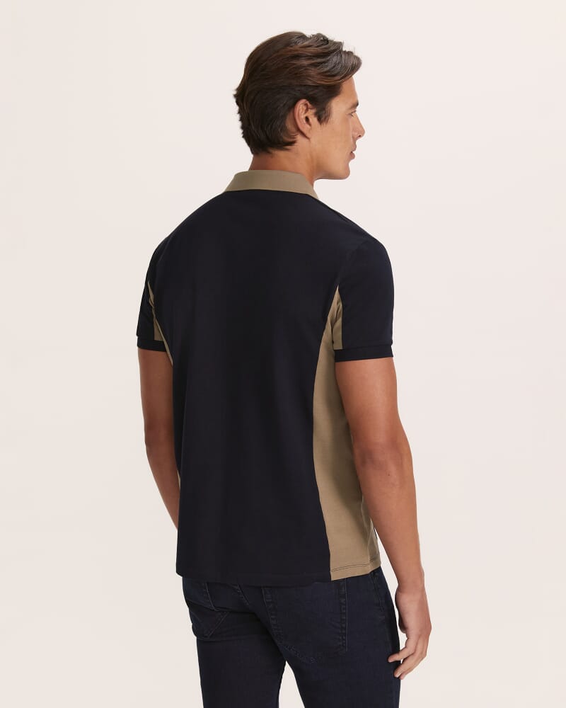 Andy Panelled Cotton Polo in NAVY/OATMEAL