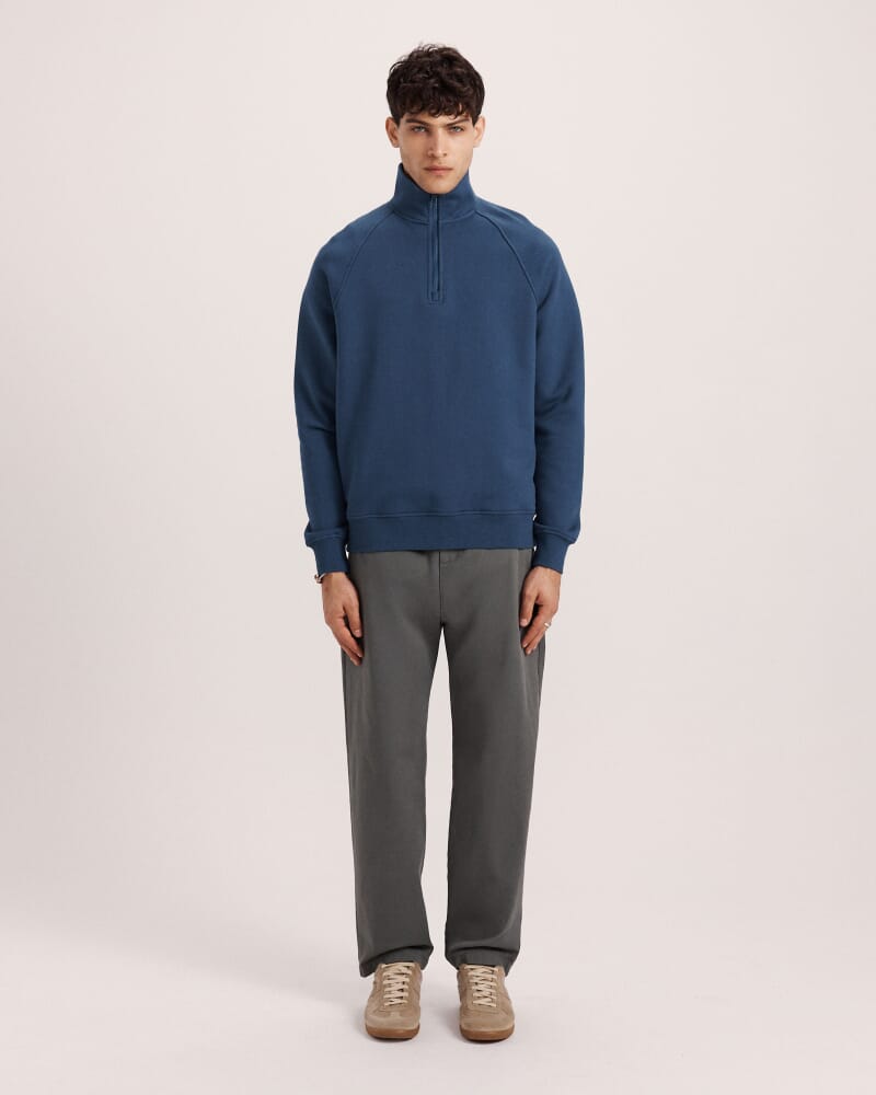Farrow Quarter Zip Cotton Sweat in STEEL BLUE