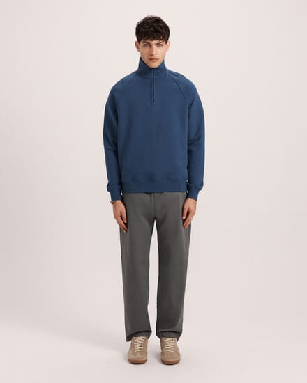 Farrow Quarter Zip Cotton Sweat in STEEL BLUE