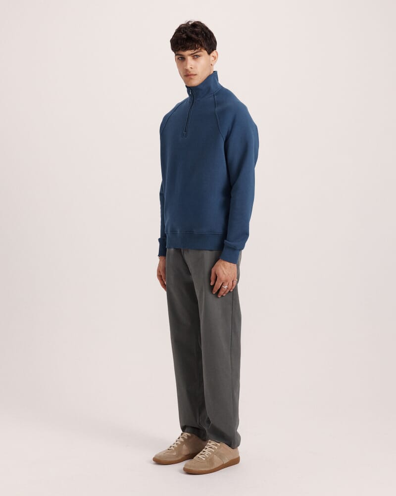 Farrow Quarter Zip Cotton Sweat in STEEL BLUE