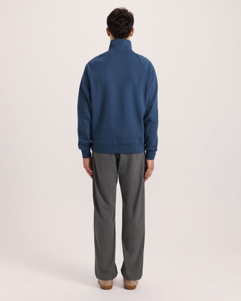 Farrow Quarter Zip Cotton Sweat in STEEL BLUE