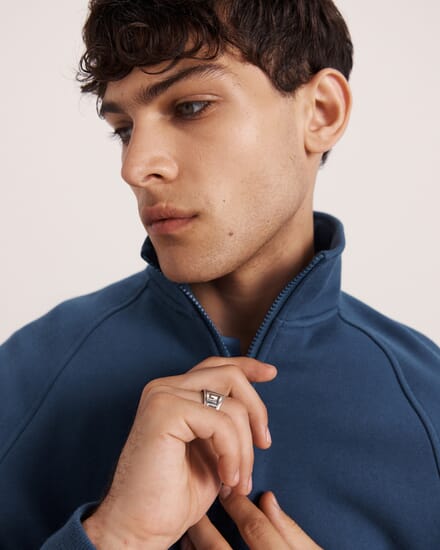 Farrow Quarter Zip Cotton Sweat in STEEL BLUE