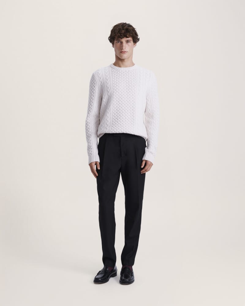 Claude Cable Merino Crew Knit in CHALK