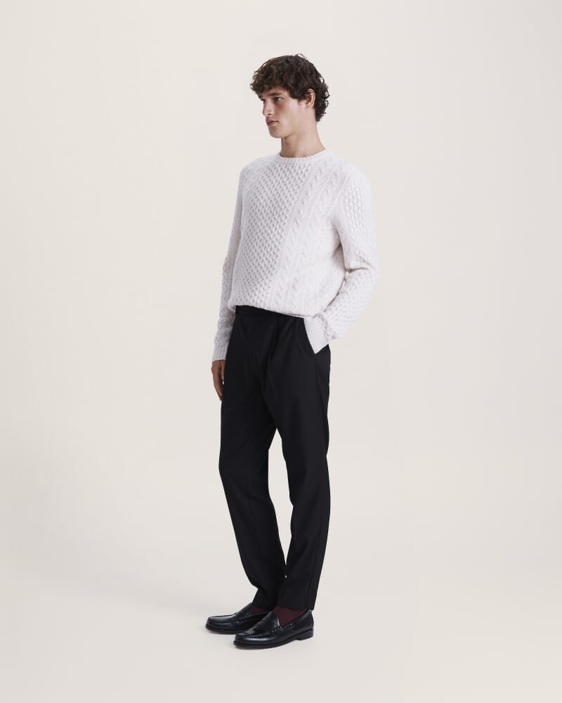 Claude Cable Merino Crew Knit in CHALK