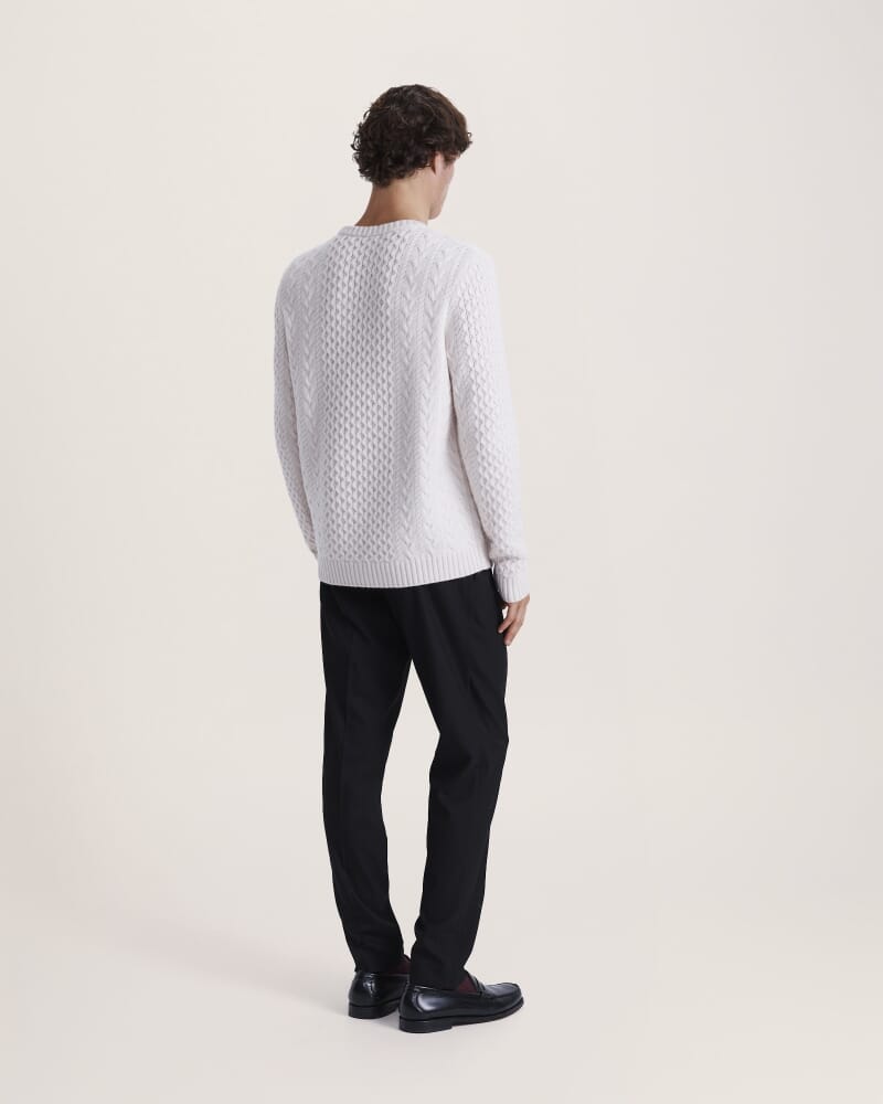 Claude Cable Merino Crew Knit in CHALK