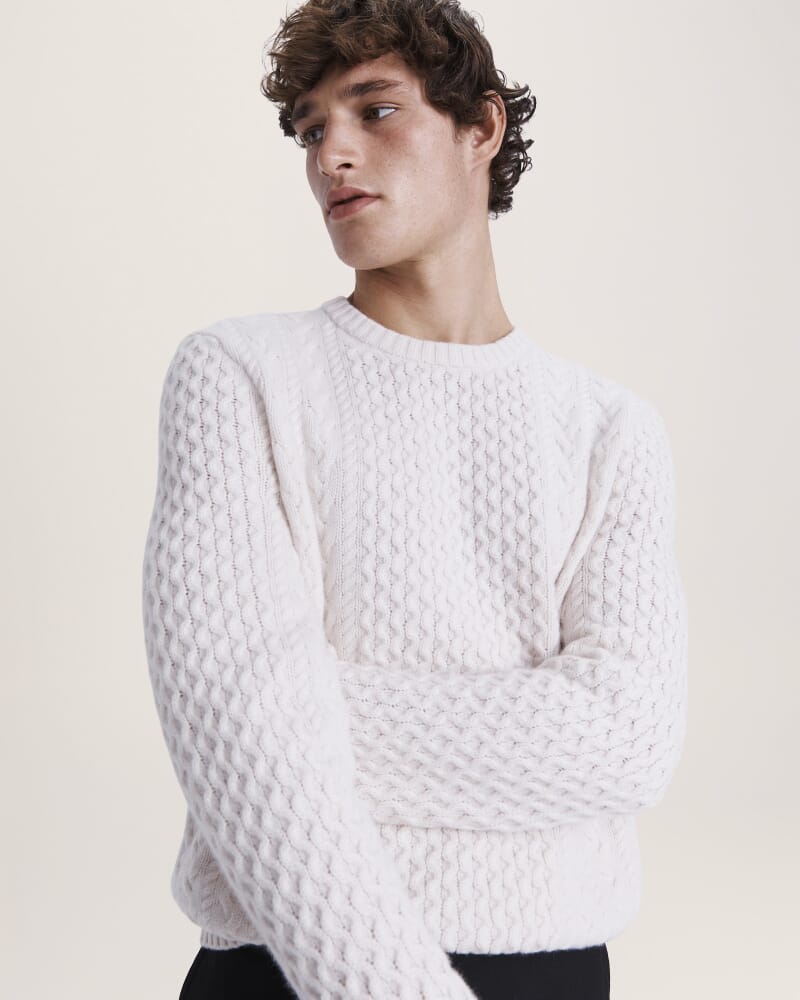 Claude Cable Merino Crew Knit in CHALK