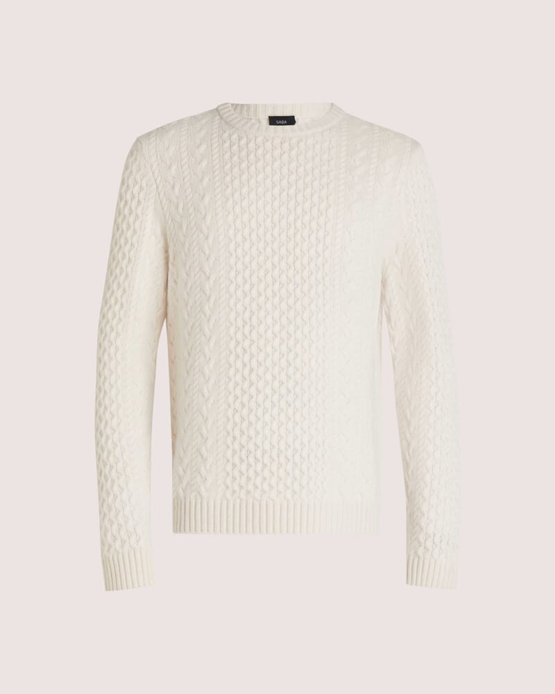 Claude Cable Merino Crew Knit in CHALK