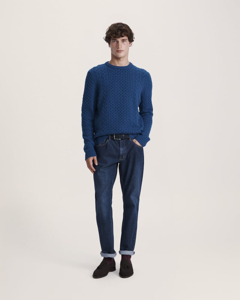 Claude Cable Merino Crew Knit in MARINE