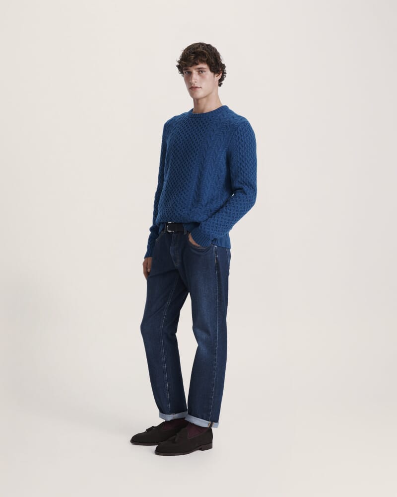 Claude Cable Merino Crew Knit in MARINE