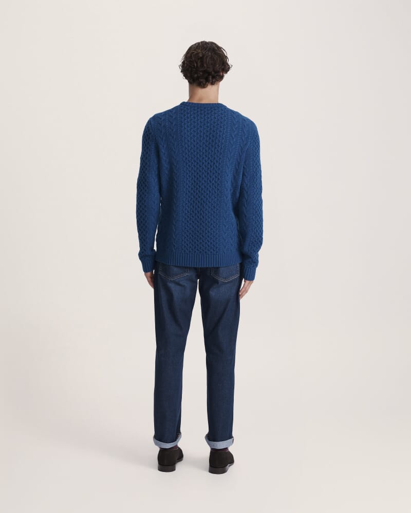Claude Cable Merino Crew Knit in MARINE