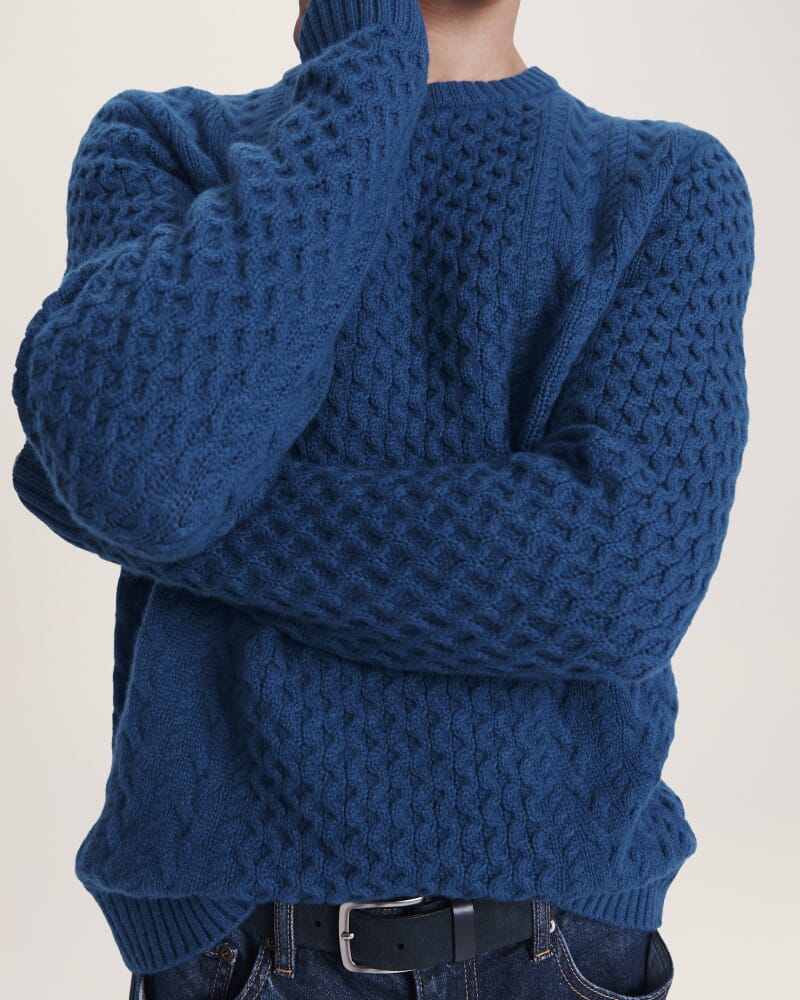 Claude Cable Merino Crew Knit in MARINE