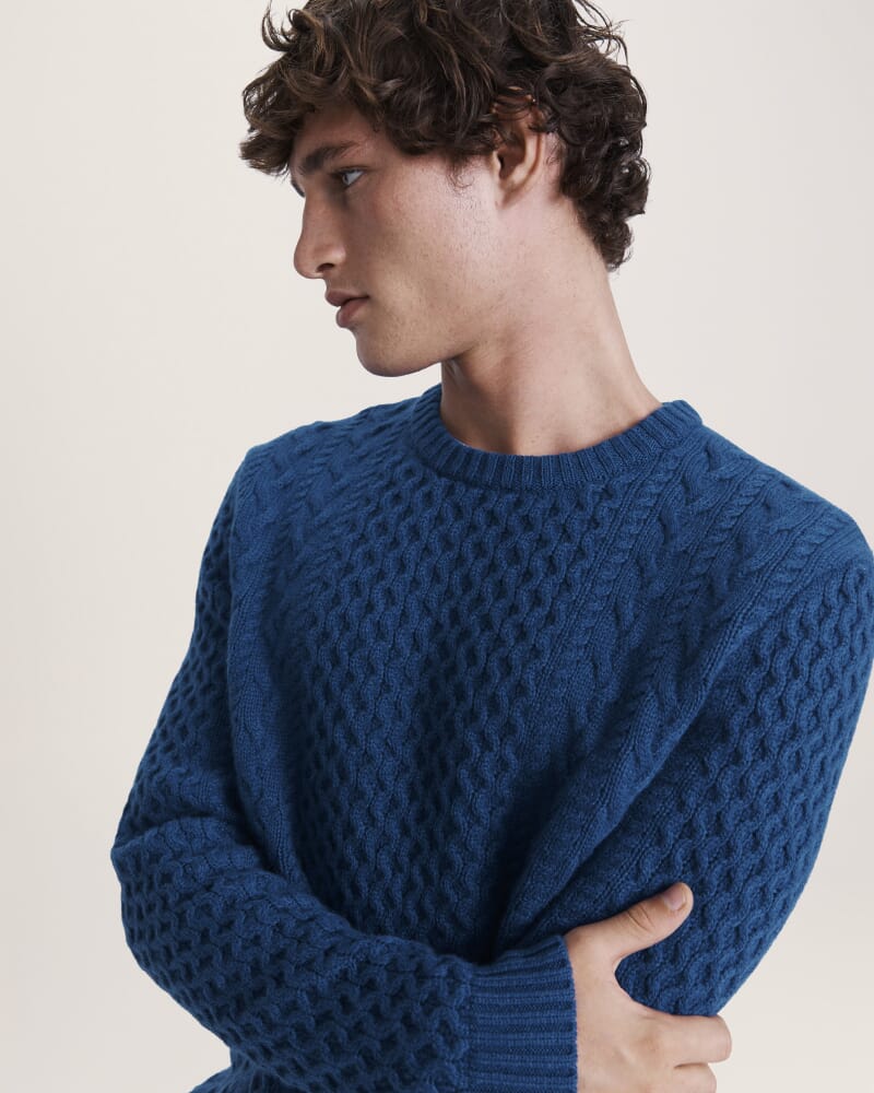 Claude Cable Merino Crew Knit in MARINE