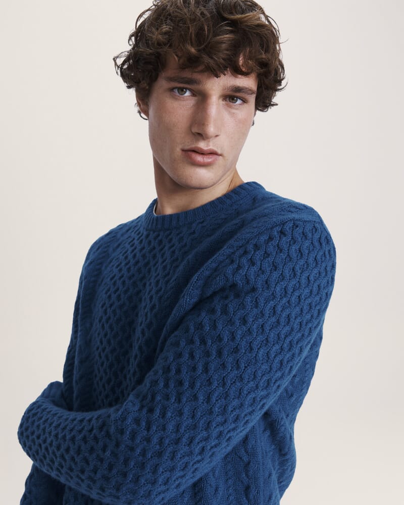 Claude Cable Merino Crew Knit in MARINE