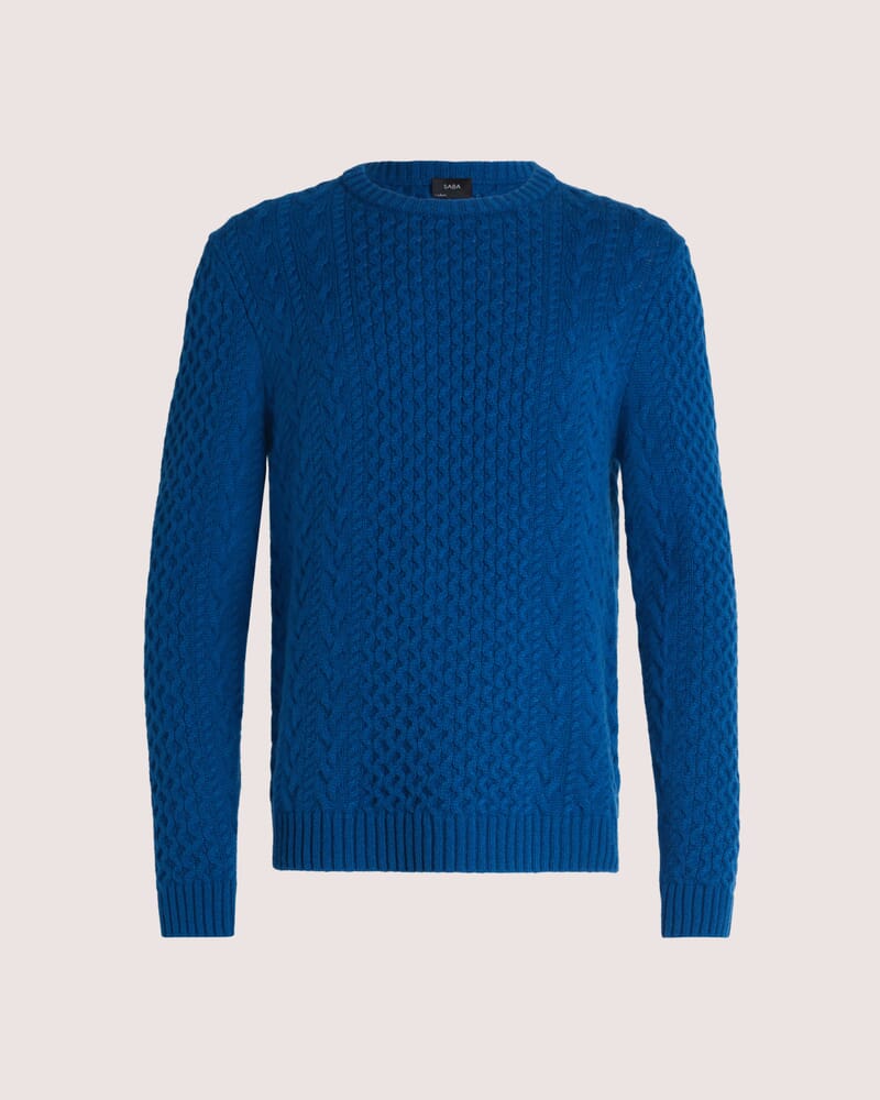 Claude Cable Merino Crew Knit in MARINE