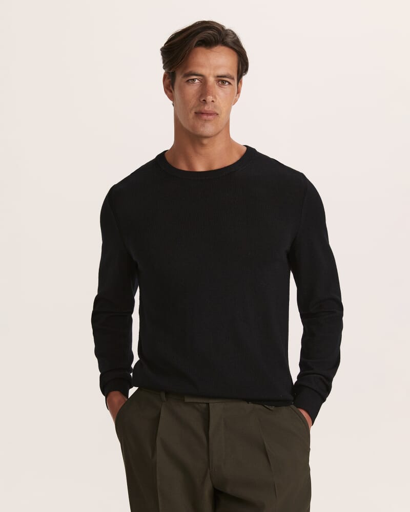 Franklin Merino Wool Crew Knit in BLACK