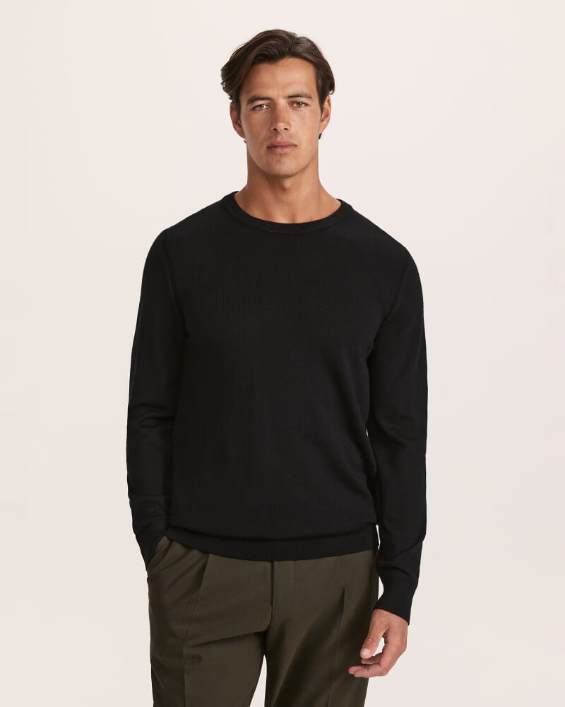 Franklin Merino Wool Crew Knit in BLACK