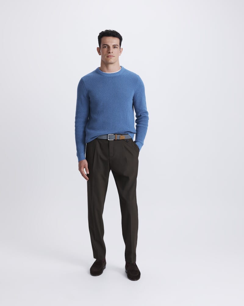 Angus Textured Cotton Crew Knit in BLUE STEEL