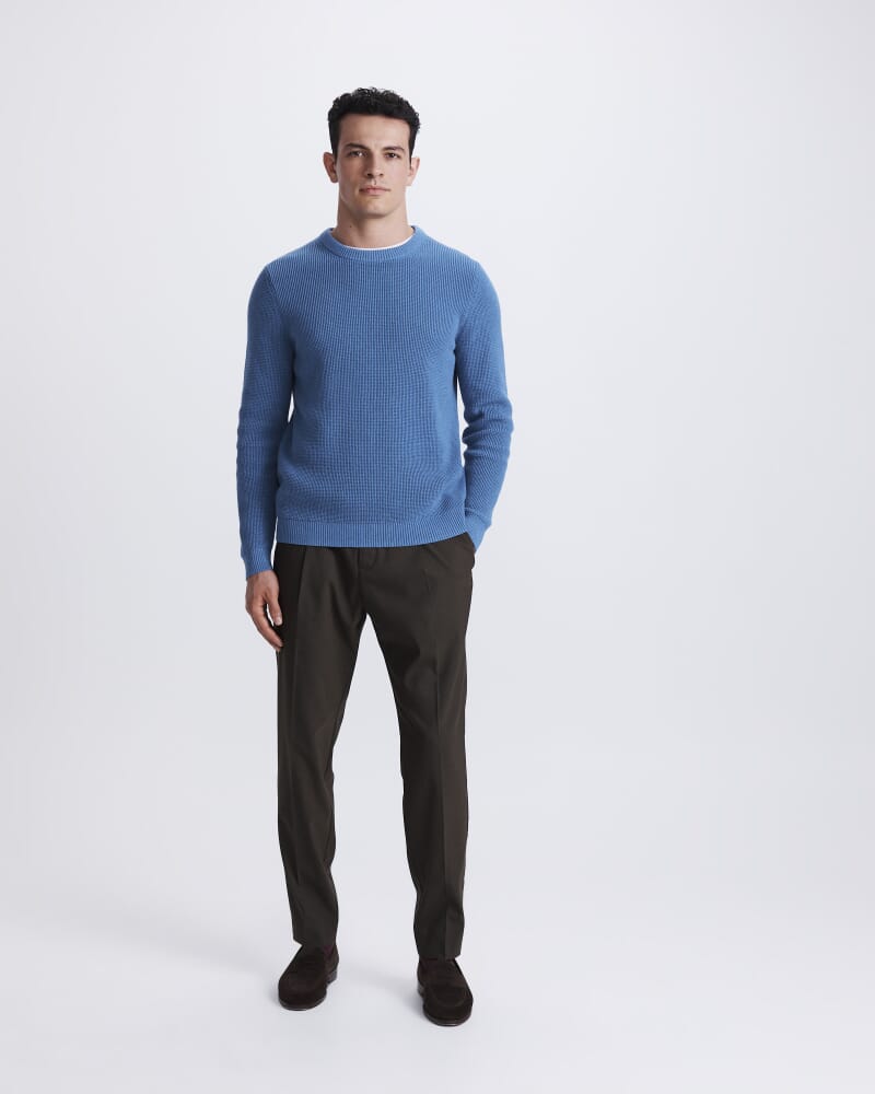 Angus Textured Cotton Crew Knit in BLUE STEEL