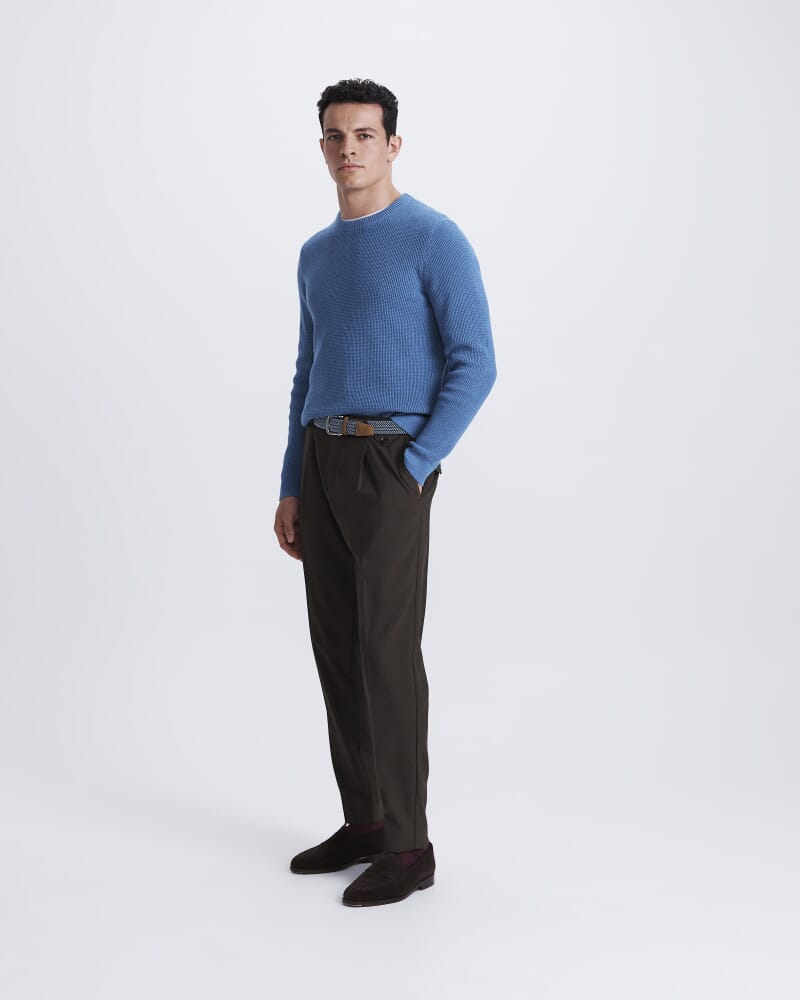 Angus Textured Cotton Crew Knit in BLUE STEEL