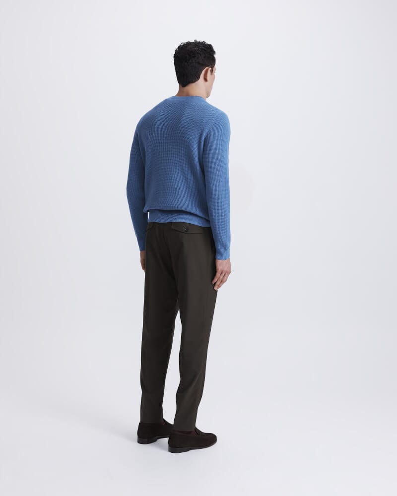 Angus Textured Cotton Crew Knit in BLUE STEEL