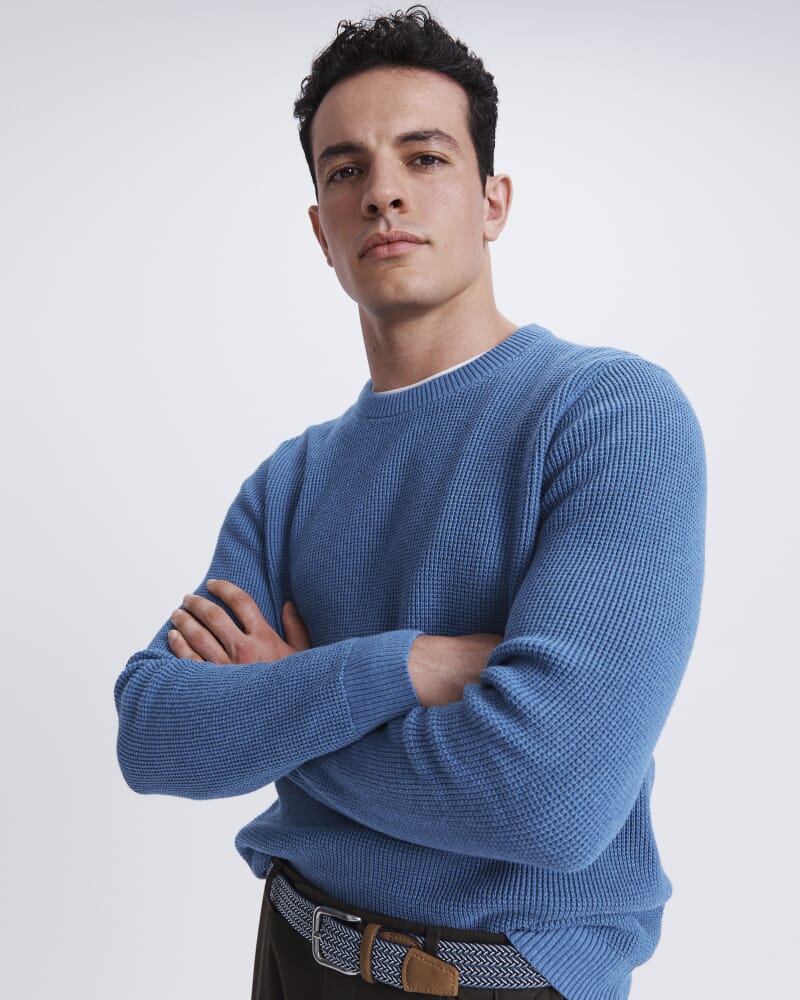 Angus Textured Cotton Crew Knit in BLUE STEEL