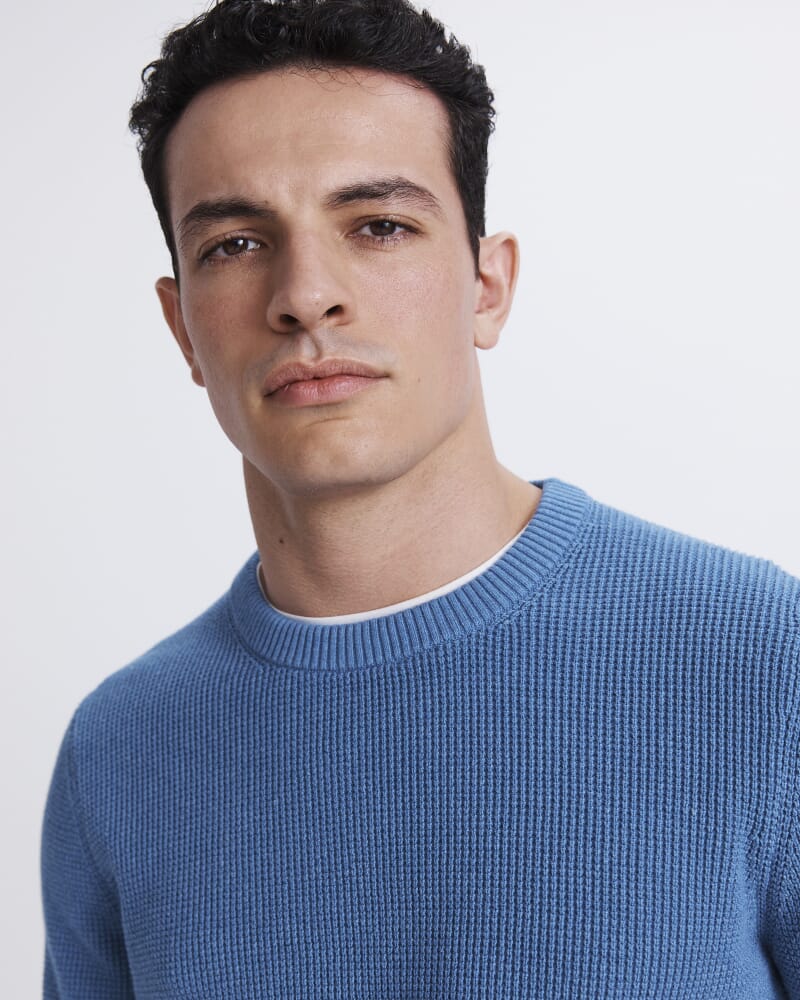 Angus Textured Cotton Crew Knit in BLUE STEEL