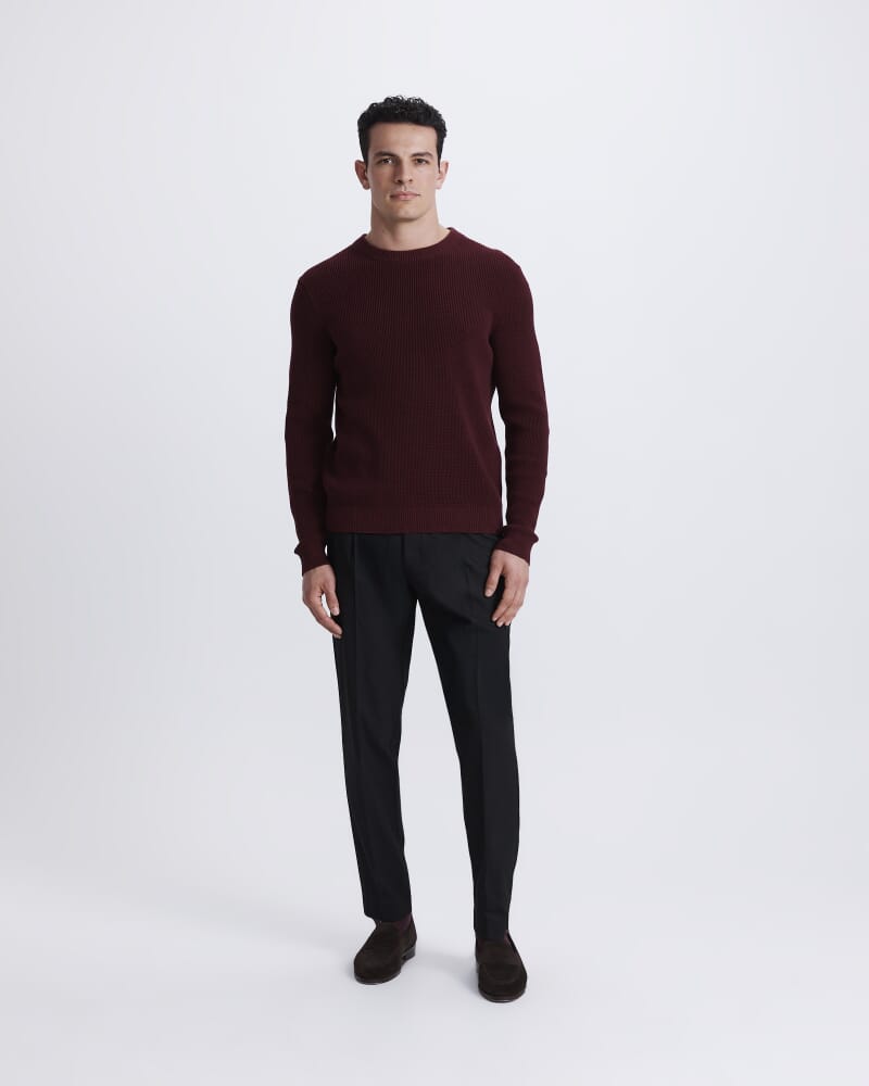 Angus Textured Cotton Crew Knit in WINE