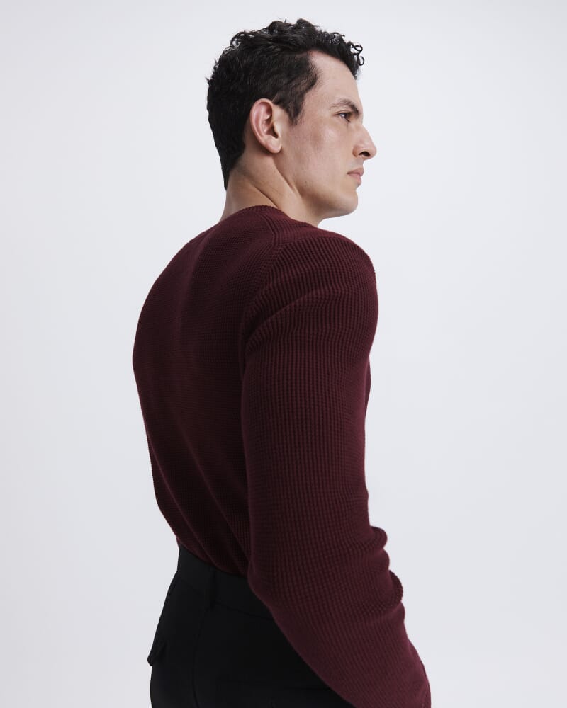 Angus Textured Cotton Crew Knit in WINE