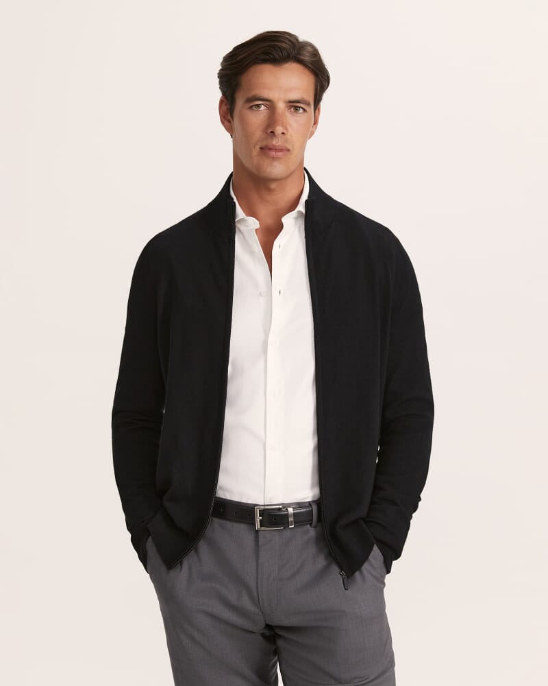 Franklin Wool Knit Zip Through in BLACK