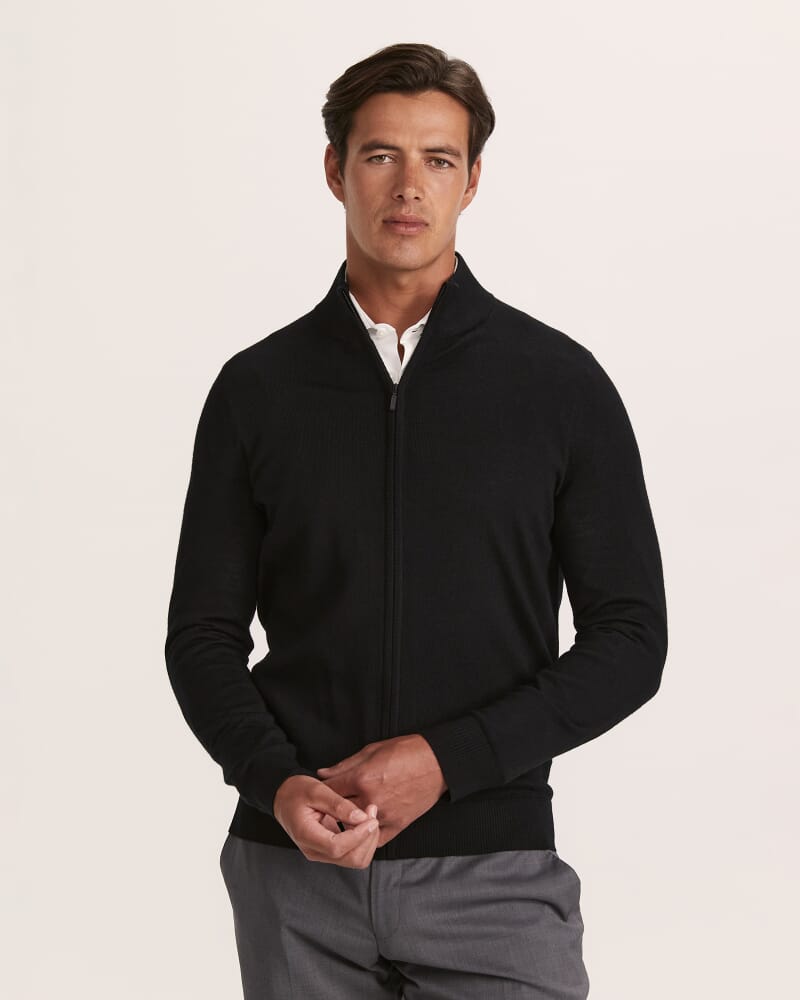 Franklin Wool Knit Zip Through in BLACK