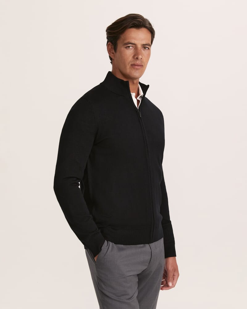 Franklin Wool Knit Zip Through in BLACK