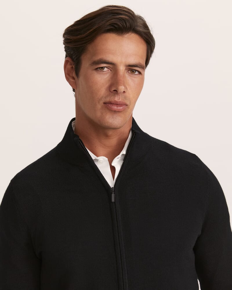 Franklin Wool Knit Zip Through in BLACK