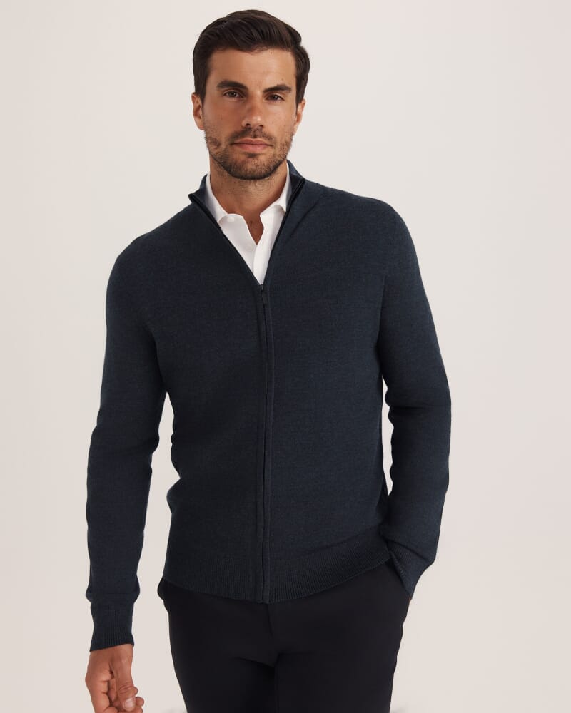Franklin Merino Wool Knit Zip Through in DARK CHARCOAL
