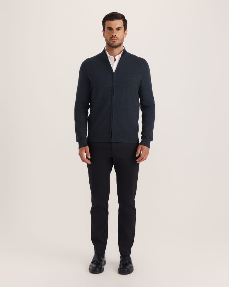 Franklin Merino Wool Knit Zip Through in DARK CHARCOAL