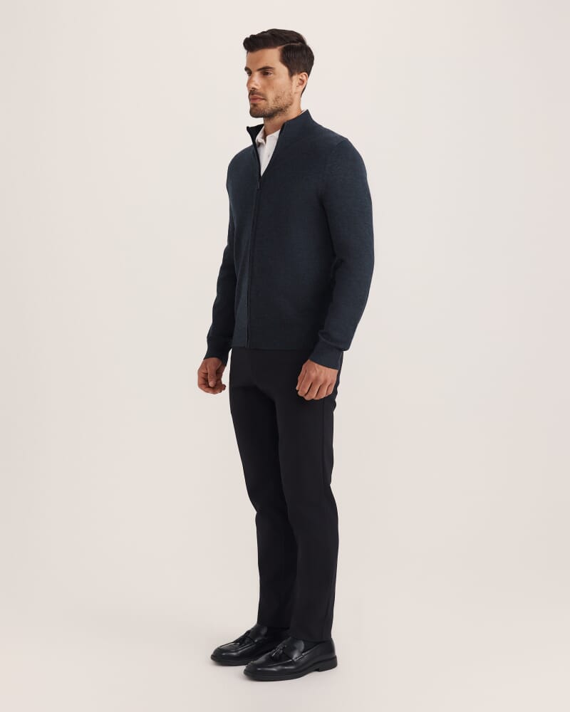 Franklin Merino Wool Knit Zip Through in DARK CHARCOAL
