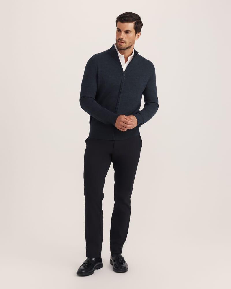 Franklin Merino Wool Knit Zip Through in DARK CHARCOAL